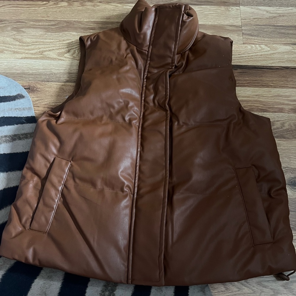 Brown Puffer Vest leather